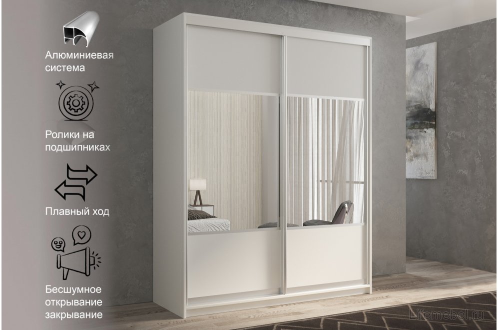 Шкаф-купе Кааппи 6 140х45 белый бриллиант