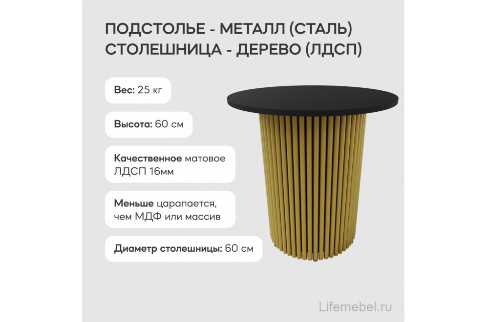 Журнальный столик Trubis Wood 60x60x60 черный / золотой металл