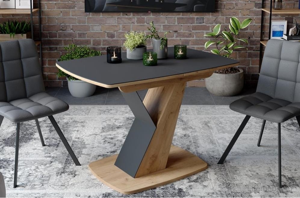 Стол на тумбе Гарда Тип 1 дуб крафт золотой / стекло матовое чёрный графит