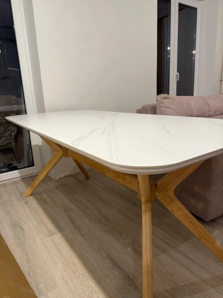 Стол Unika 180x80 белый спеченный камень / светлое дерево фото покупателя 20