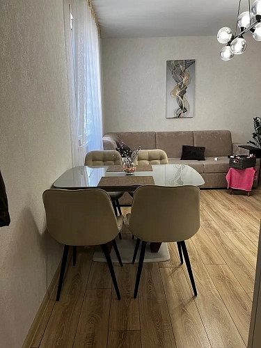 Стол на тумбе Петир 120(160)х80х75 белая шагрень / дуб с пилением фото покупателя 2